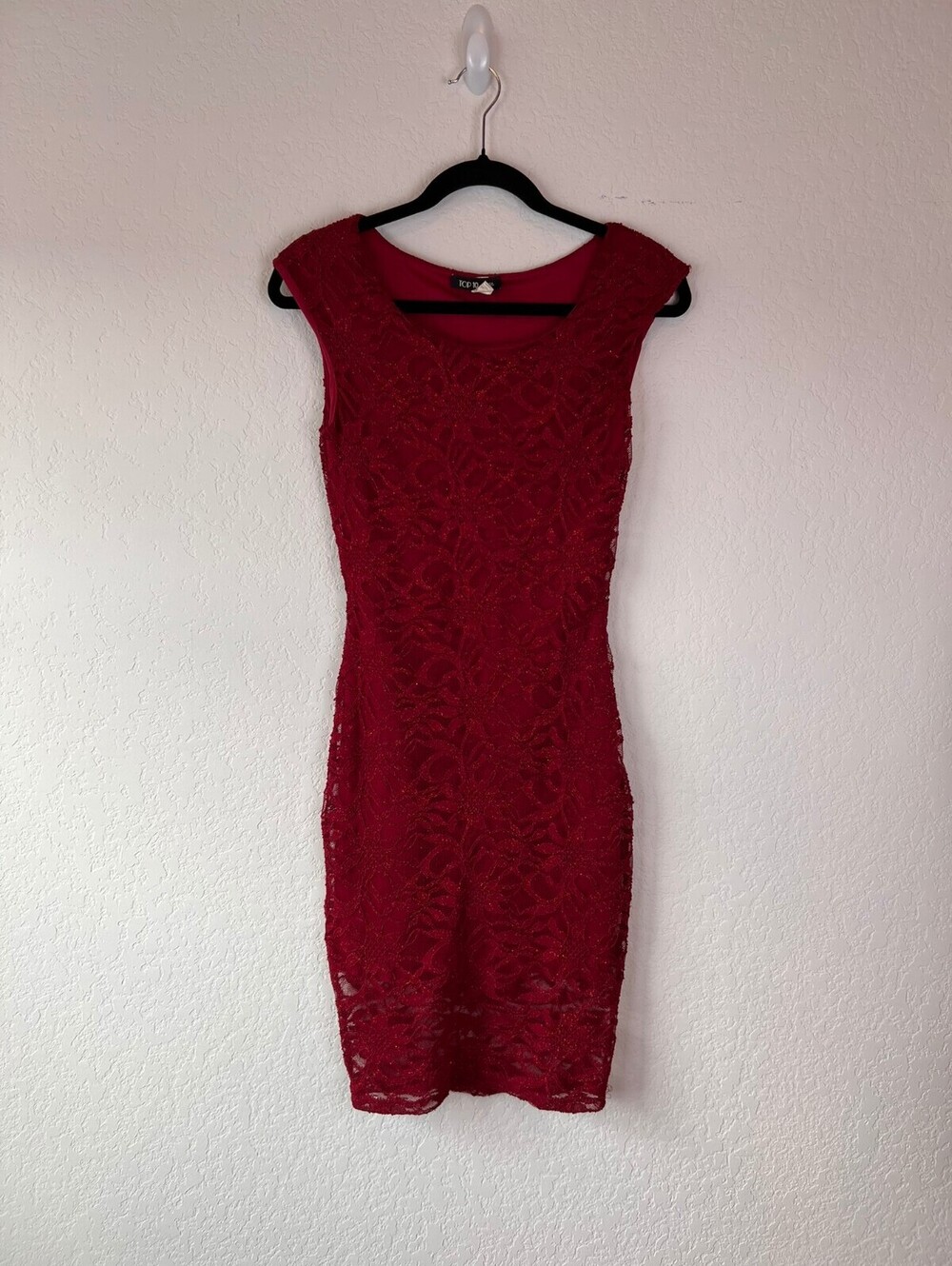 Vintage 90s Y2K Dark Red Lace Bodycon Formal Dress Romantic Goth Whimsy size S